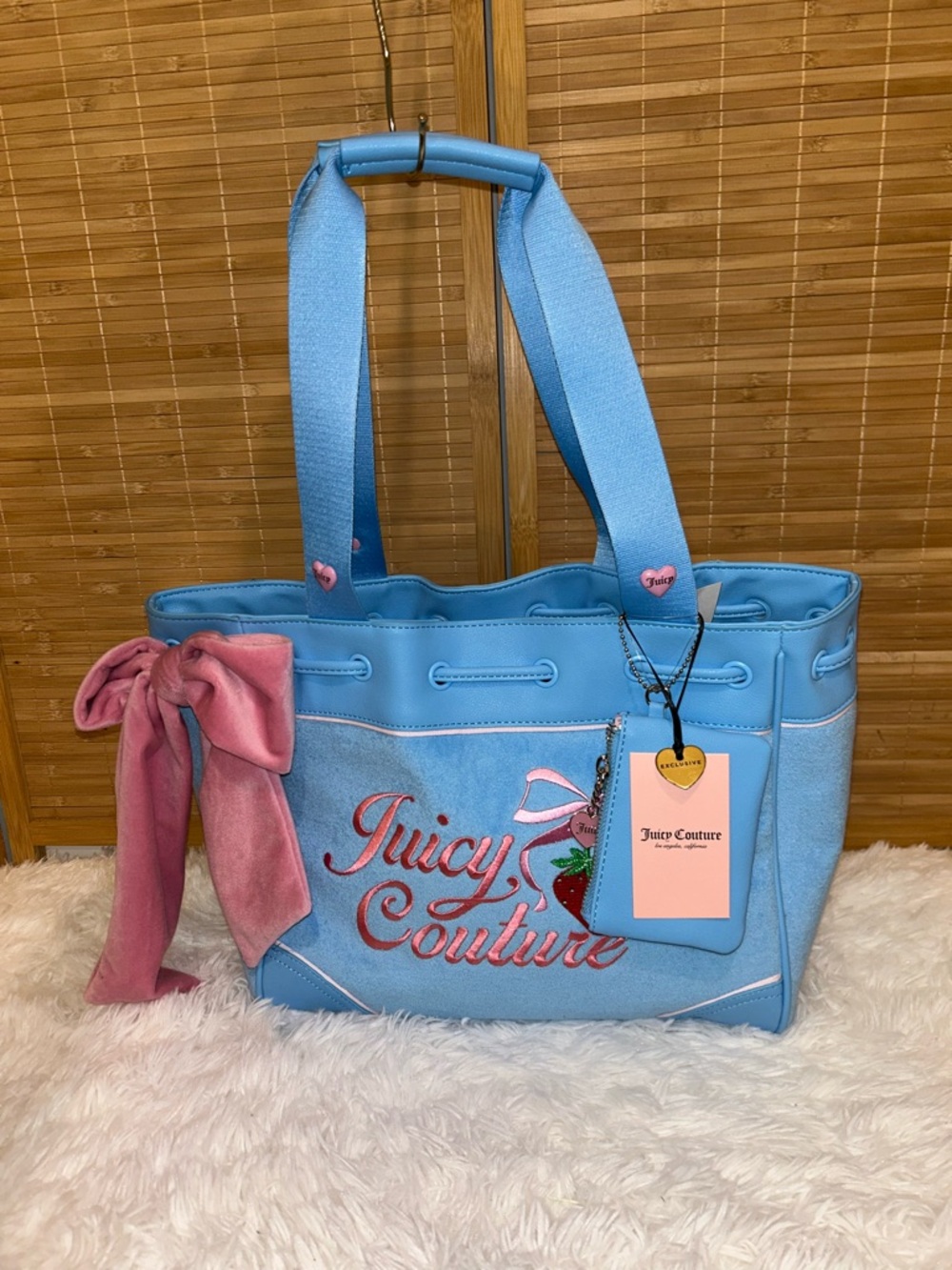 NWT Juicy Couture Retro Strawberry Daydreamer Tote in Blue Gleam purse bag Y2K